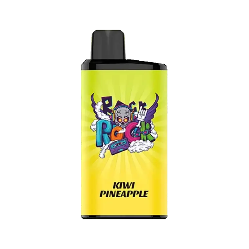 Vibrant yellow iget bar pro vape cartridge with cartoon skull design and kiwi pineapple flavor label pro kiwi edition