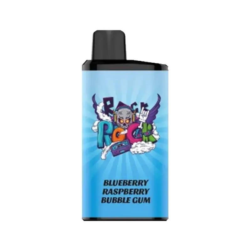 Iget bar pro blueberry raspberry bubble gum vape cartridge with light blue label and cartoon skull rock design