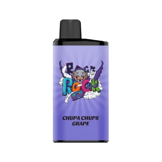 Purple iget bar pro vape cartridge with black cap and colorful rock chupa chups grape graphic design for bar pro chup use