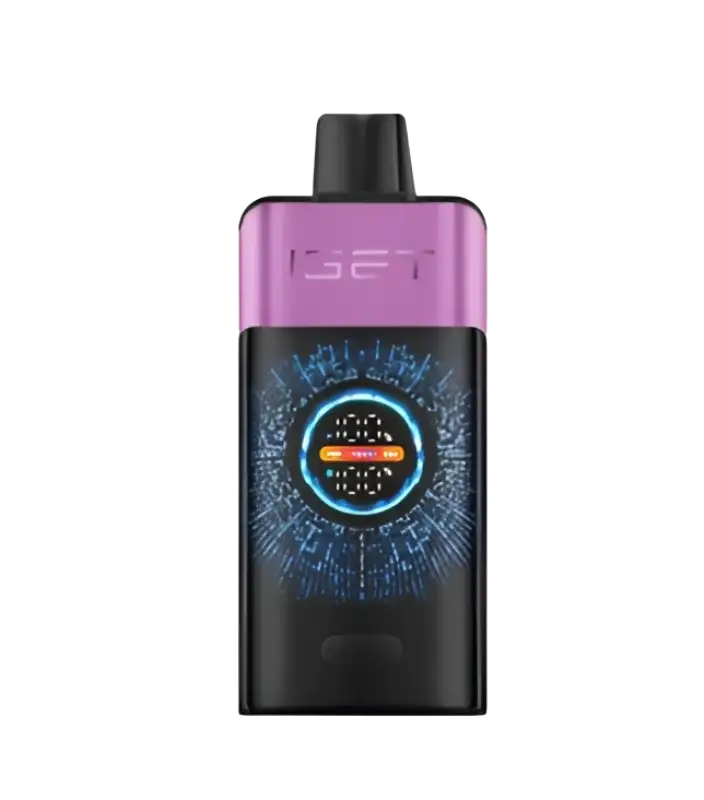 Iget pro one cherry monster vape pen in purple and black with glowing digital display for vaping use
