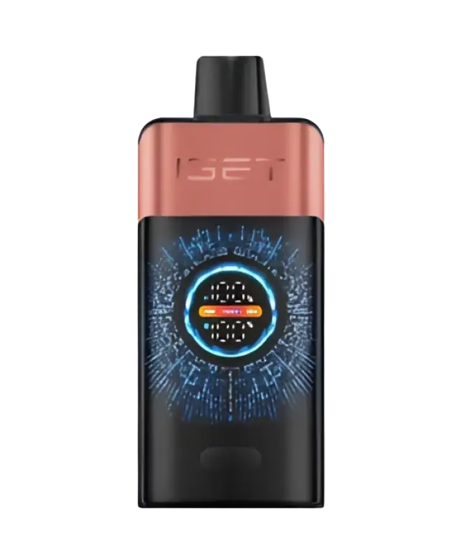 The iget vapes sleek black and rose gold iset vape device with glowing blue digital display for chups strawberry use